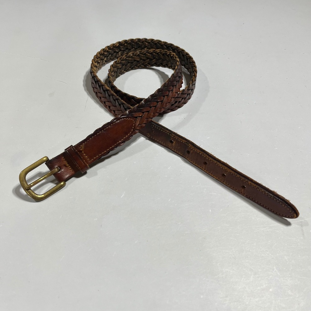 LL Bean VTG Heritage Quiet Luxury Mens Braided Leather Belt Brown Size 36 Preppy